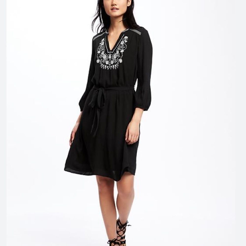 Old Navy Embellished Embroidered Yoke Swing Dress